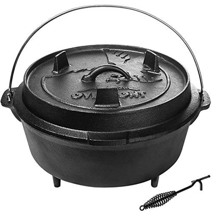 Overmont 9QT Cast Iron Dutch Oven Pre-Seasoned Camping Dutch Oven Pot with Legs, Lid Lifter & Dual Handles, Cast Iron Pot with Skillet Lid for Campfire Cooking, BBQ, Grill, Stove, Outdoor Use