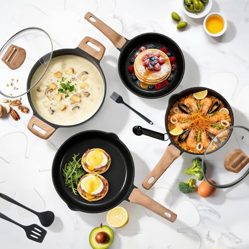 Sweetcrispy Pots and Pans Set, 25 Pcs Nonstick Kitchen Cookware Set, Induction Kitchen Cooking Set, Non-Toxic Frying Pans & Saucepans (PFOA/PFOS Free) Black