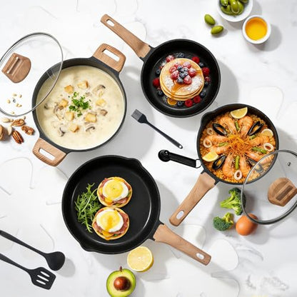 Sweetcrispy Pots and Pans Set, 25 Pcs Nonstick Kitchen Cookware Set, Induction Kitchen Cooking Set, Non-Toxic Frying Pans & Saucepans (PFOA/PFOS Free) Black
