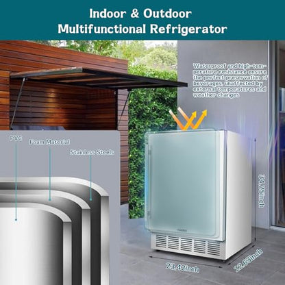ORYMUSE 24" Outdoor Beverage Cooler Fridge - Undercounter Refrigerator, Stainless Steel Seamless Door - Holds 180 Cans, Powerful Cooling Compressor - Patio Kitchen, Commercial Use