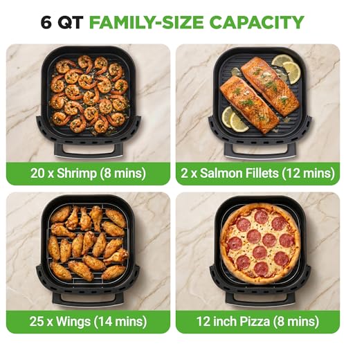 NutriChef 6 Quart Extra Large Air Fryer with 11-in-1 Cooking Presets | Extra-Large Basket Fits Up to 12” Pizza | Adjustable Temperature 450F & Timer Range | Dual Heat Source Technology | Grey