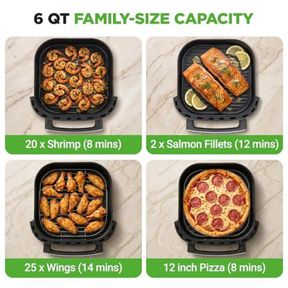 NutriChef 6 Quart Extra Large Air Fryer with 11-in-1 Cooking Presets | Extra-Large Basket Fits Up to 12” Pizza | Adjustable Temperature 450F & Timer Range | Dual Heat Source Technology | Grey