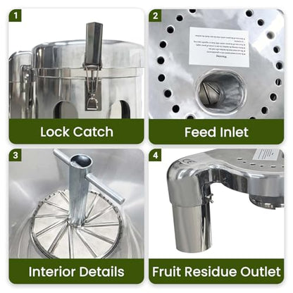 JARYANNIX Commercial Juicer Machines Vegetable and Fruit, Auto Juice & Residue Separated, Heavy Duty Juice Press with Push Rod, Stainless Steel Fruit Juicer, 661.4-1322.8 lbs/Hr Capacity