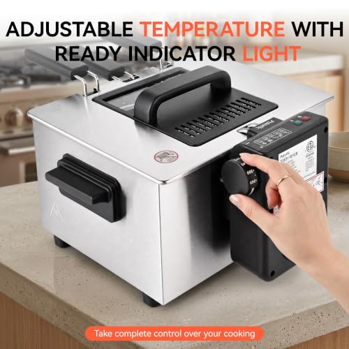Pukomc Deep Fryer With Basket 4.5L Adjustable Temp,Removable Oil Container