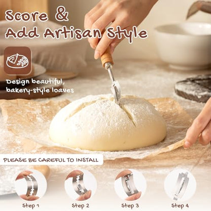 Astercook Sourdough Starter Kit with Round & Oval Banneton Bread Proofing Basket, Bread Sling, Starter Jar, Dough Whisk, Scrapers, Stencils, Complete Sourdough Bread Baking Supplies, Mothers Day Gifts