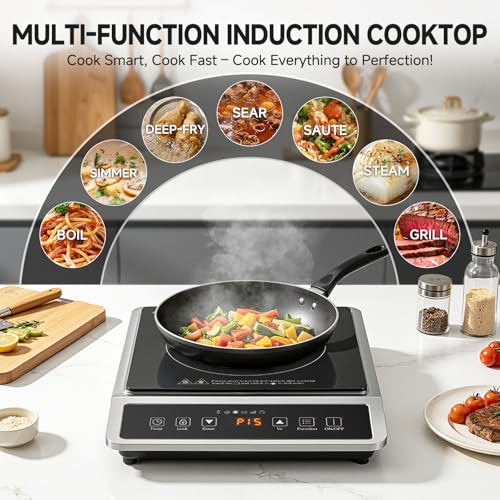 AMZCHEF 1800W Induction Cooktop Commercial: Large 8" Heating Coil Induction Burner with 20 Power & Temperature Levels, Induction Hot Plate with 4 Smart Functions, Induction Stove for Home & Commercial