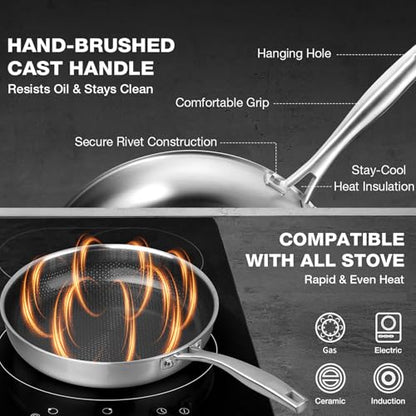 PekGema Hybrid Nonstick Frying Pan 10inch，5-Ply Stainless Steel Skillet,Ceramic Coating PFAS-Free.Oven-Safe 500°F,Compatible with All Cooktops,Stay-CoolHandle,Dishwasher-Friendly