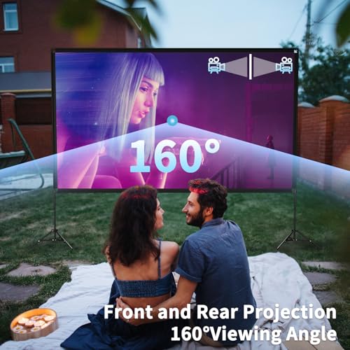 VISULAPEX Projector Screen with Stand 120 Inch, 16:9 4K HD Portable Projector Screen Indoor Outdoor, Foldable Wrinkle-Free Movie Screen 160° Front Rear Projection Screen with Carry Bag for Home Movie