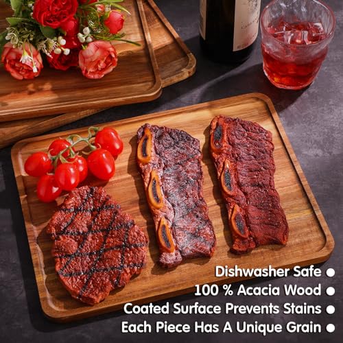 Roowest 5 Pack Solid Acacia Wood Serving Trays for Laser Engraving Rectangular Wooden Board for Food Appetizer Serving Tray Plates for Vegetables Fruit Cheese Housewarming Gifts(14 x 10 Inch)