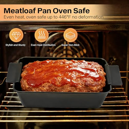 Barlket Meatloaf Pan with Drain Tray, 2 Pack, Non Stick Meat Loaf Pan with Drip Tray, 9.8x5.7 Inch Bread Baking Pan with Insert Easy Removal Perforated, Bakeware Loaf Pan for Oven Roasting Meat