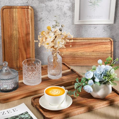 Leinuosen 4 Set Acacia Wooden Serving Platter Solid Wood Serving Trays Rectangular Charcuterie Boards Steak Wooden Plates for Entertaining Party Display Cheese Appetizer (10x5/12x6/14x7/16x8 in)