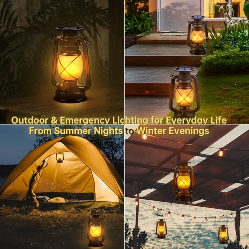 Solar Lantern Outdoor Hanging Solar Lights Dancing Flame Led Waterproof Camping Lamps, Landscape Decor for Table Patio Garden Yard Pathway Porch 2 Pack