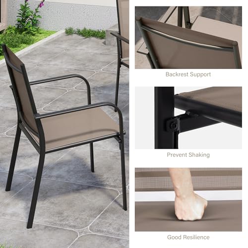 LAUSAINT HOME 5 Pieces Outdoor Dining Set, Patio Furniture Set of 4 Textilene Chairs with Square Metal Slatted Table with Umbrella Hole, Outdoor Table and Chairs Set for Backyard, Garden, and Poolside