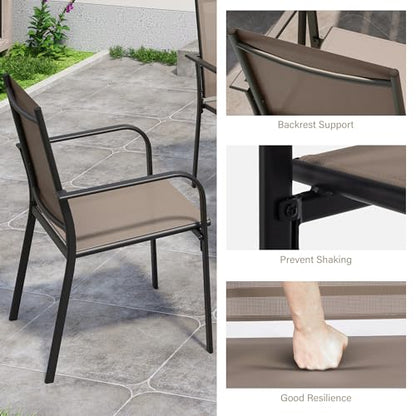 LAUSAINT HOME 5 Pieces Outdoor Dining Set, Patio Furniture Set of 4 Textilene Chairs with Square Metal Slatted Table with Umbrella Hole, Outdoor Table and Chairs Set for Backyard, Garden, and Poolside