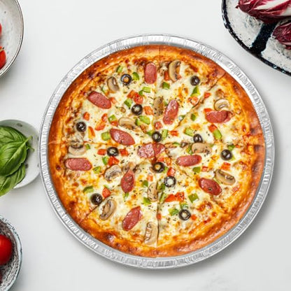 10 Pcs Disposable Pizza Pans - 12 Inch Round Pizza Pan - Aluminum Foil Bakeware Trays, Oven Safe Bulk Set for Kitchen, Restaurant & Home Holiday Activities Accessories
