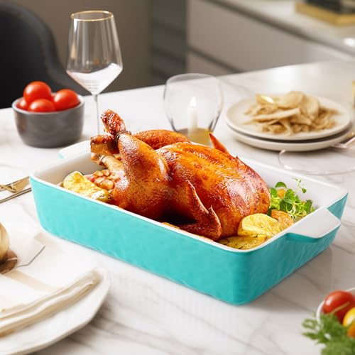 Krokori 4 QT Baking Dish, Casserole Dishes for Oven, 9x13 Baking Pan with Handles, Lasagna Pan Deep, Ceramic Casserole Dish Oven Safe for Baking, Lasagna, Kitchen, Wedding Gift (Aquamarine)