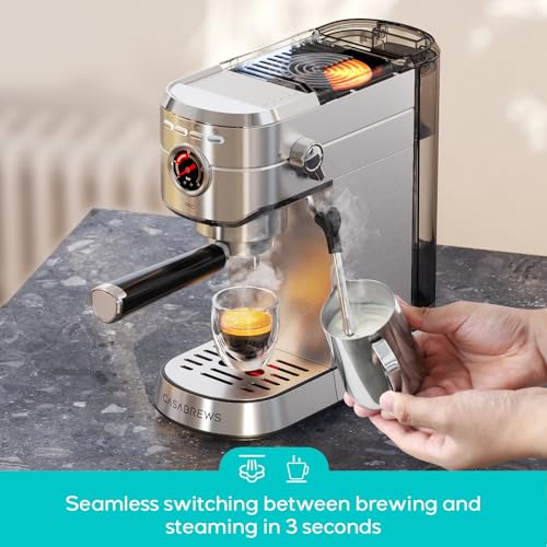 CASABREWS 5418 PRO Espresso Machine 20 Bar, Upgraded Espresso Maker with Powerful Steam Milk Frother, Stainless Steel Coffee Machine with Fast Heating System for Cappuccino, Latte, Silver