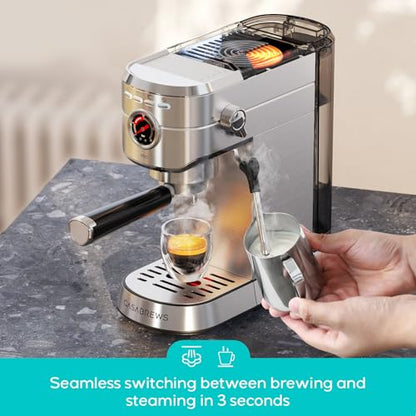 CASABREWS 5418 PRO Espresso Machine 20 Bar, Upgraded Espresso Maker with Powerful Steam Milk Frother, Stainless Steel Coffee Machine with Fast Heating System for Cappuccino, Latte, Silver