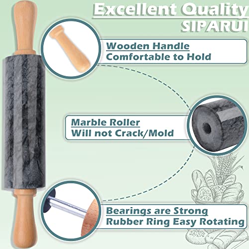 SIPARUI Marble Rolling Pin with Wooden Cradle Thick Handle Set for Baking,18.5 inch Premium Quality Polished Roller for Pizza Dough,Fondant,Pie Crust,Non-Stick Surface Easy to Clean(Black)