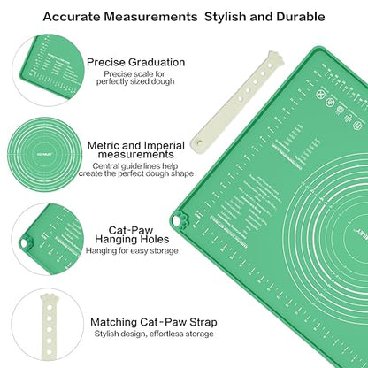 Extra Large Food Grade Platinum Silicone Pastry Mat 28 x 20, Non-Slip Non-Stick Baking Mat for Rolling Dough with 5mm Raised Edge, Measurements & Baking Guide for Bread, Pizza, Pie & Sourdough