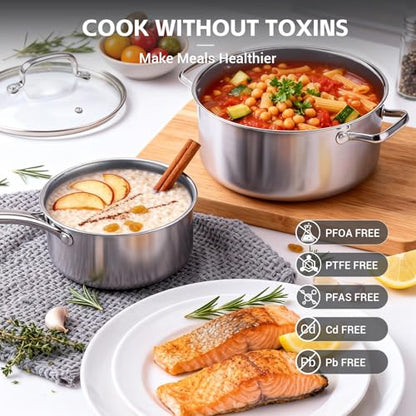 Ammeloo 17 Pcs Nonstick Stainless Steel Cookware Set, Hybrid Stainless Steel Pots and Pans Set Non Stick, Non Toxic Kitchen Cookware Sets, Dishwasher & Oven Safe, Induction & All Cooktop Compatible