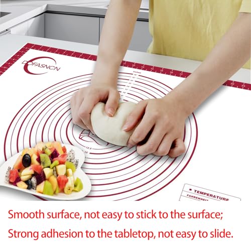 Silicone Pastry Mat Dough Baking Bread Sourdough Fondant Pie Dough Pizza,Silicone Baking Mat Cookie Sheet for Kitchen Counter with Measurements 28x20" Red
