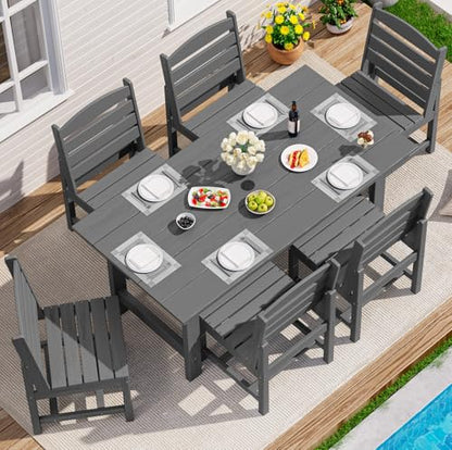 SERWALL Armless Outdoor Dining Set, Patio Dining Set for 6, Gray