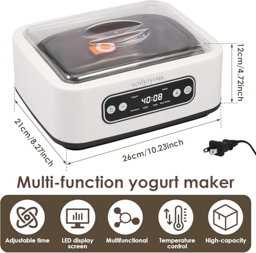 Genuine sealjoyous Yogurt Maker Machine with Adjust Temp(21°C-45°C/70°F-113°F)&Time(1-99h)304 Stainless Steel Inner Bowl(1.6 Quart) (Standard version)