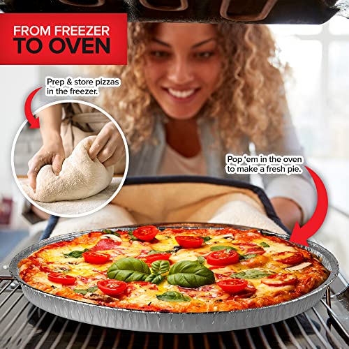 (25 Pack) 12 Inch Aluminum Pizza Pans Disposable Round Foil Focaccia Pan for Individual Personal Pizzas, Giant Size Chocolate Chip Cookie Cake Tin, Large Serving Trays, Platter Tray