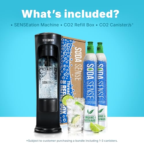 SENSEation Soda Machine Kitchen Gadgets, New Home Essentials - Sparkling Water Maker Set With 1 Threaded CO2 Cartridge & Reusable Carbonation Bottle