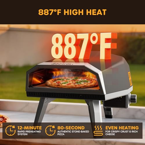 ECOWELL 12 inch Gas Pizza Oven Outdoor Propane, Portable Pizza Oven with Stone, Stainless Steel Pizza Oven Indoor & Outdoor for Camping Backyard Party, Ignition Built-in, 12 min Fast Heating
