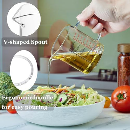 Ackers BORO3.3 Glass Measuring Cup-[Insulated handle | V-Shaped Spout]-Made of High Borosilicate Glass Measuring Cup for Kitchen or Restaurant, Easy to Read, 250 ML (8 Oz, 1 Cup)