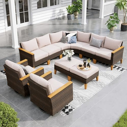 Sophia & William 10-Piece Wicker Patio Furniture Set, Swivel Chair, Beige