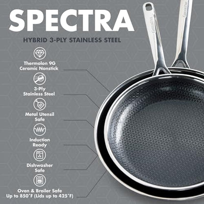 GreenPan Spectra 10 Piece Cookware Set,Hybrid Tri-Ply Stainless Steel, PFAS-Free Ceramic Nonstick Textured Cooking Surface,Induction Pots & Pans with Lids, Dishwasher Safe,Oven & Broiler Temp to 850˚F