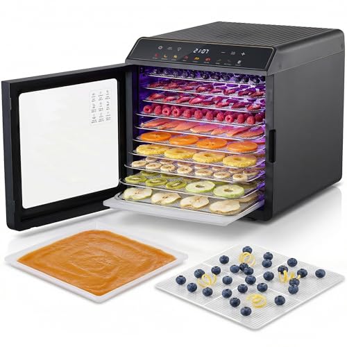 Elite Gourmet 10-Tray Food Dehydrator Machine, Digital Temp & Timer (95–167°F), Stainless Steel Trays, Jerky Maker, Fruit & Herb Dryer, Yogurt Maker, 48 Hour Timer, Mesh & Fruit Roll Trays, Black