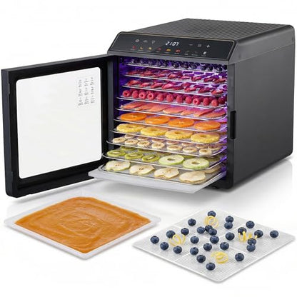 Elite Gourmet 10-Tray Food Dehydrator Machine, Digital Temp & Timer (95–167°F), Stainless Steel Trays, Jerky Maker, Fruit & Herb Dryer, Yogurt Maker, 48 Hour Timer, Mesh & Fruit Roll Trays, Black