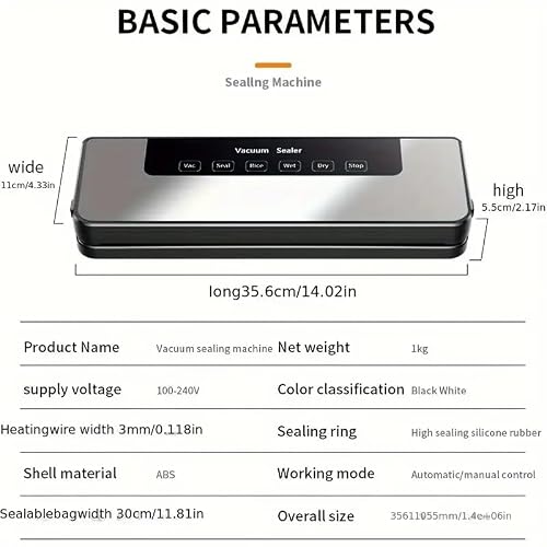 Food Storage Vacuum Sealer Machine, 30 Vacuum Seal Bags for Food, 75KPA Strong Suction, Dry/Wet 5 Modes, Digital Countdown Timer, Compact Lightweight, Ideal for Home Kitchen Use
