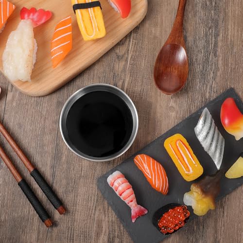 Exclaith 16 Pack Small Stainless Steel Bowl Sauce Dishes 3.5 inch Round Seasoning Dishes Small Sushi Dipping Bowls for Prep Appetizer Plates Set for Kitchen, Reusable and Dishwasher Safe