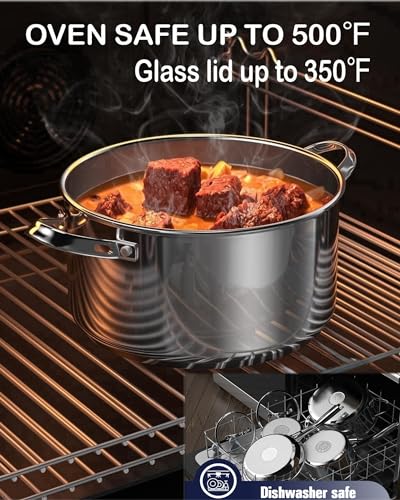 Cooks Standard Dutch Oven Casserole with Glass Lid, 6-Quart Classic Stainless Steel Stockpot, Silver