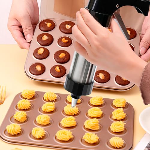 Cookies Press Gun,Stainless Steel Spritz Cookie Press with 13 Cookie Presss Discs and 8 Icing Tips,Durable Butter Cookies Shooter for DIY Biscuits(silver)