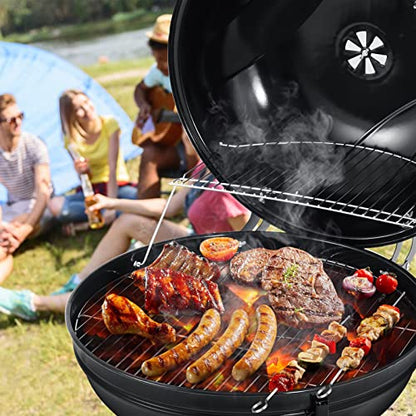 HaSteeL 22-Inch Kettle Charcoal Grill, Portable BBQ Gill with Wheels for Outdoors Barbecue, Camping, Picnic, Backyard, Tailgating, Beach, Storage Rack & 355 SQ.In Cooking Area, Black Porcelain Enamel