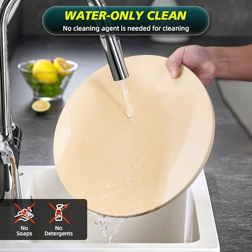 13 Inch Cordierite Pizza Stone 4-Piece Set for Oven & Grill - Round Baking Stone with Wooden Peel, Roller Cutter & Mini Cake Shovel