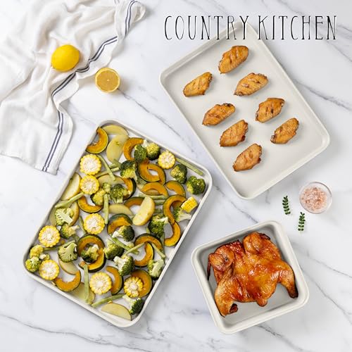 Country Kitchen Nonstick Stackable Bakeware Set - Deluxe Heavy Duty, Durable, Easy Release Baking Set, Cream, 13 Pcs