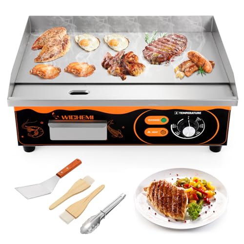 WICHEMI 22" Electric Grill Commercial Countertop Griddle Flat Top Grill Hot Plate Non-Stick Stainless Steel Teppanyaki Grill for Restaurant Kitchen, 110V 3000W