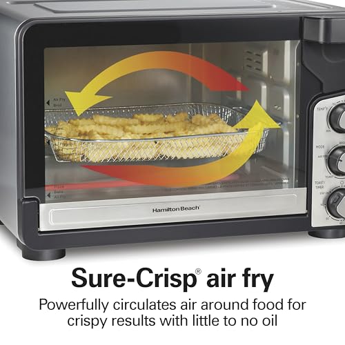 Hamilton Beach Easy View XL Toaster Oven with Sure-Crisp® Air Fry, 6 Slice Capacity, Black with Stainless Steel Accents, R31460 (Renewed)