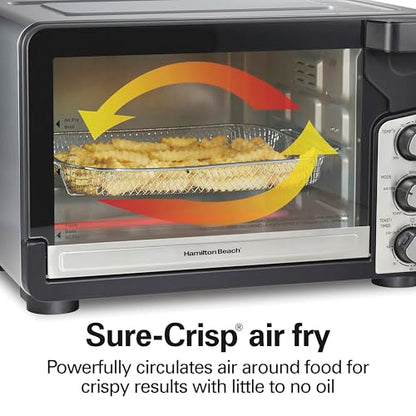 Hamilton Beach Easy View XL Toaster Oven with Sure-Crisp® Air Fry, 6 Slice Capacity, Black with Stainless Steel Accents, R31460 (Renewed)