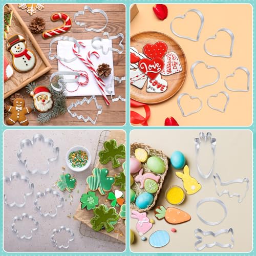 Maxdot Set of 44 Seasonal Cookie Cutters, Valentines Day Stainless Steel Molds Cookie Cutters for Valentines, Galentines, Easter, Summer, Halloween, Christmas, 4th of July, Holiday, All Seasons