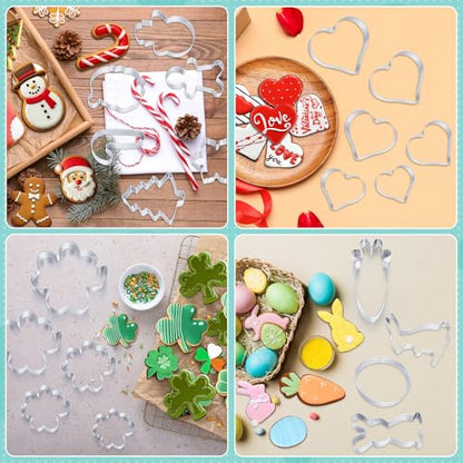 Maxdot Set of 44 Seasonal Cookie Cutters, Valentines Day Stainless Steel Molds Cookie Cutters for Valentines, Galentines, Easter, Summer, Halloween, Christmas, 4th of July, Holiday, All Seasons