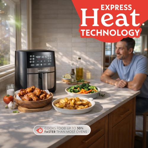 Gourmia 8 Qt Digital Air Fryer GAF826 – XL Capacity with 12 One-Touch Presets, Nonstick Dishwasher Safe Basket, Oil-Free Cooking, ETL-Certified, Sleek Black Finish