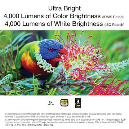 Epson EX3290 3-Chip 3LCD WXGA Projector, 4,000 Lumens High Color Brightness, 4,000 Lumens White Brightness, 2x HDMI, Built-in Speaker (Renewed)